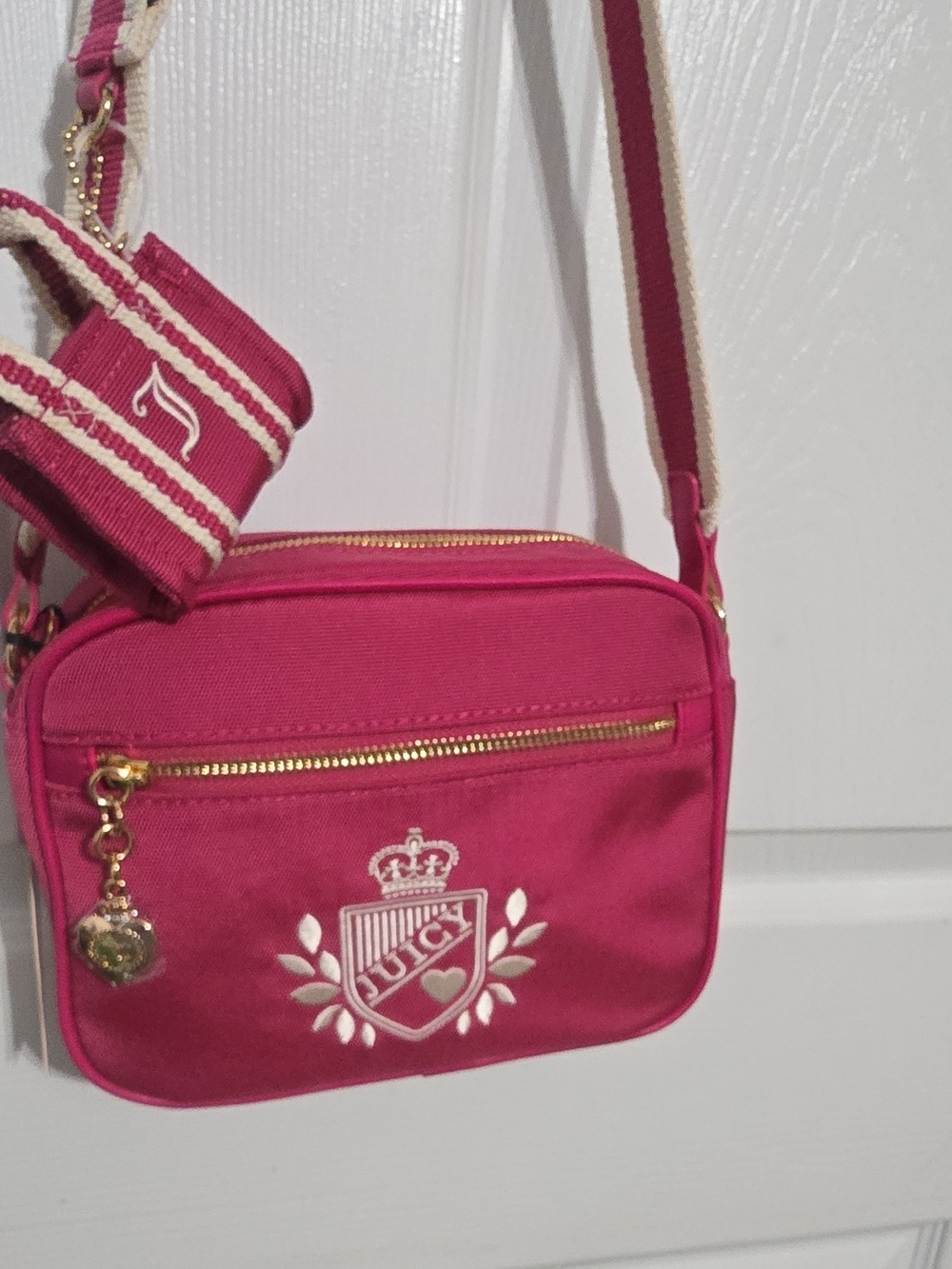 Juicy Couture Hot Pink Crossbody Bag with Embroidered Crest